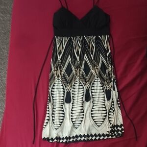 Wet Seal Black and White Geometric Summer Dress Size S Tie Waist Flirty Fun